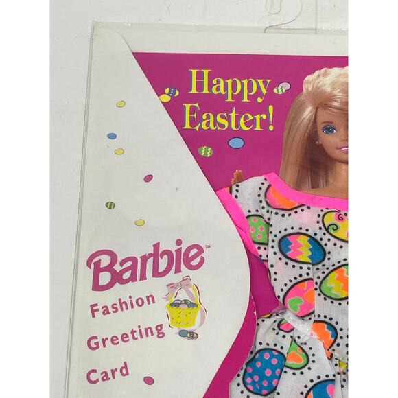 Vintage 1995 Barbie HAPPY EASTER Fashion Greeting Card PINK EGG Dress - Picture 2 of 4